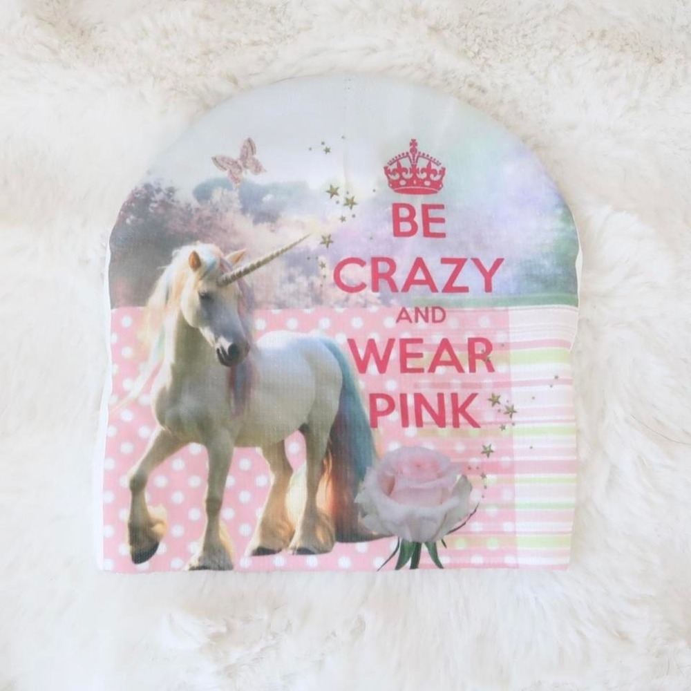 pink unicorn "be crazy and wear pink" beanie